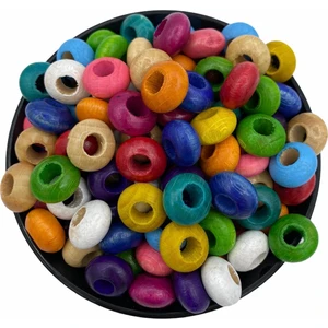 Hedef Bijuteri 8 x 16MM Basık Rondela Model Karışık Renkli Tahta,ahşap Boncuk (100GR,~100 Adet Boncuk)