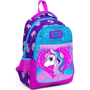 Coral High Üç Bölmeli Okul Çantası Mor Pembe Renkli Tasarım 31x42x17 Cm Kız Çocuklar İçin