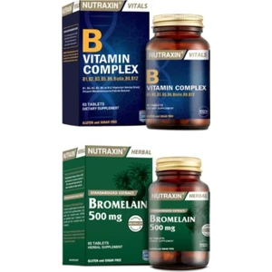 B1, B2, B3, B5, B6, B12 Içeren B Vitamin Complex 60 Tablet + Bromelain Ananas 60 Kapsül