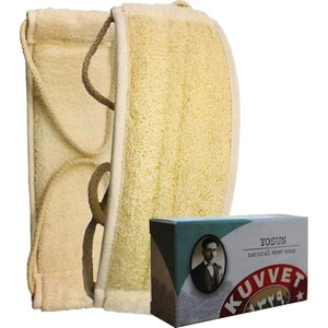 İpek Naturel Kabak Lifi Kese Uzun Sırt Tipi Ipli + Kuvvet Yosun Banyo Sabunu