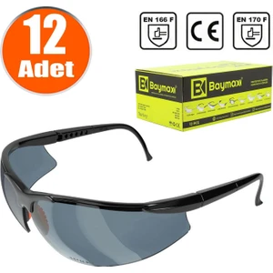 Baymax Iş Güvenlik Gözlüğü Koruyucu Silikonlu Gözlük S600 Füme 12 Adet
