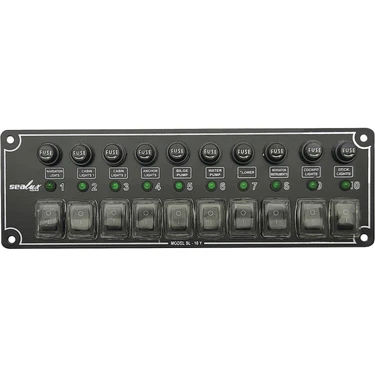 Sealux Marine 10 Anahtarlı Switch Yatay Panel 12-24v Sigorta