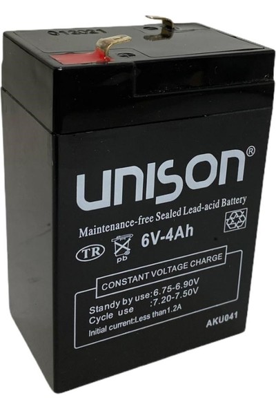 Unison 6V 4 Ah Akü Unıson Marka Kuru Bakımsız Işıldak Fener Vb.ihtiyaçl