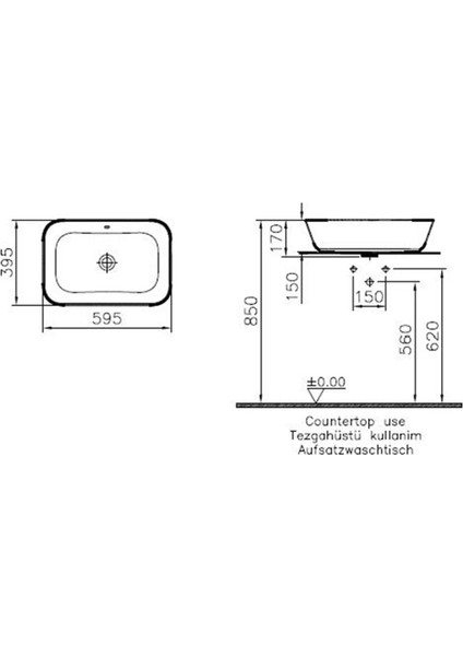 Geo 7425B003-0012 Dikdörtgen Çanak Lavabo, 60 cm, Beyaz fiyatları