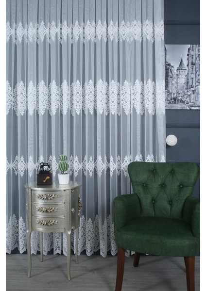 Lüks Güpürlü Tül Perde 600X255 1/3 Sık Pile