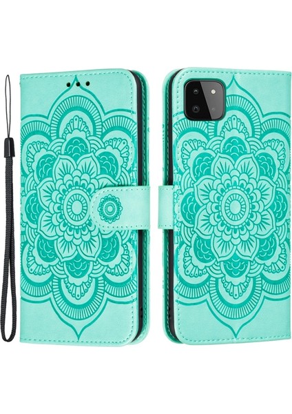 Samsung Galaxy A22 Için Mandala Çiçek Desen Baskılı Darbeye Dayanıklı Pu Deri Telefon Kılıfı (Yurt Dışından)