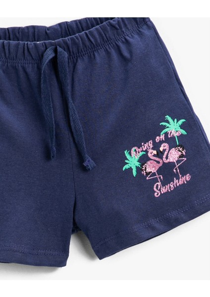 Kız Çocuk Flamingo Baskılı Şort Pamuklu Beli Bağcıklı