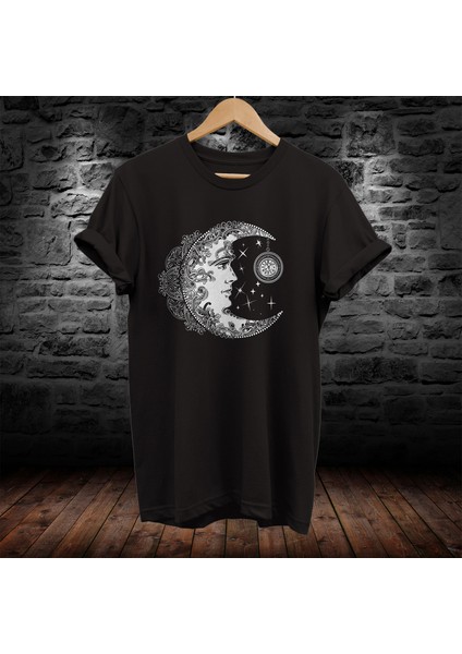 Ay Baskılı %100 Pamuk Oversize T-Shirt Büyük Beden Tişört
