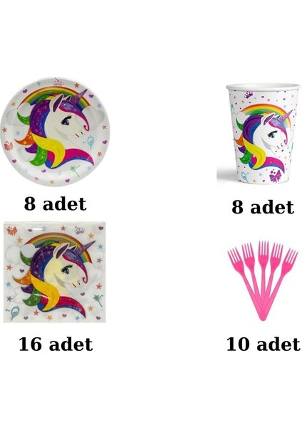 Unicorn Doğum Günü Parti Seti Lisanslı 8 Kişilik