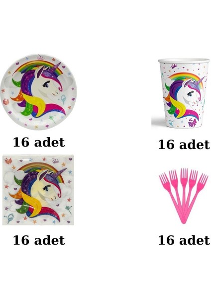 Unicorn Doğum Günü Parti Seti Lisanslı16 Kişilik