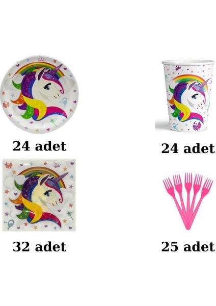 Unicorn Doğum Günü Parti Seti Lisanslı 24 Kişilik