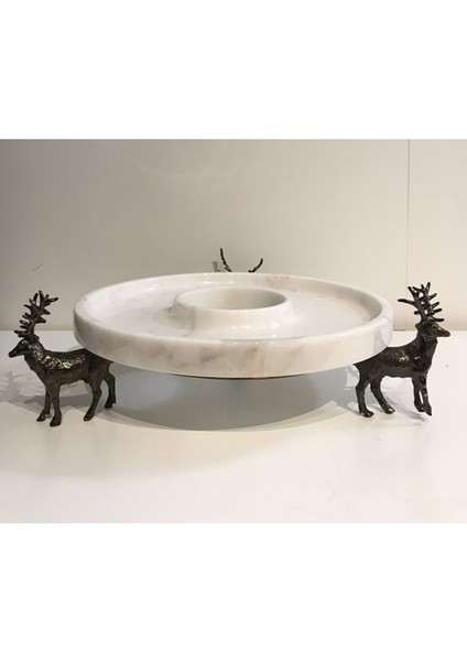 Pirinç Bronz Geyik Beyaz Mermer Stand