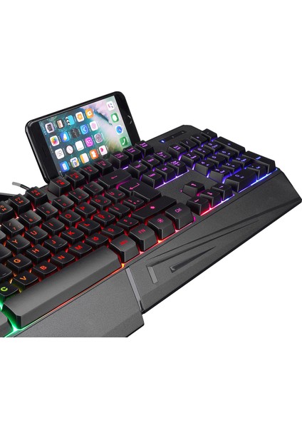 KB-R22 Letho Multimedia Rainbow Backlight Telefon Standlı Membrane Gaming Oyuncu Klavye