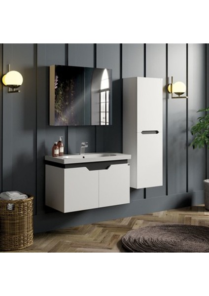 Phuket Banyo Dolabı Takımı Beyaz Turkuaz 85 cm