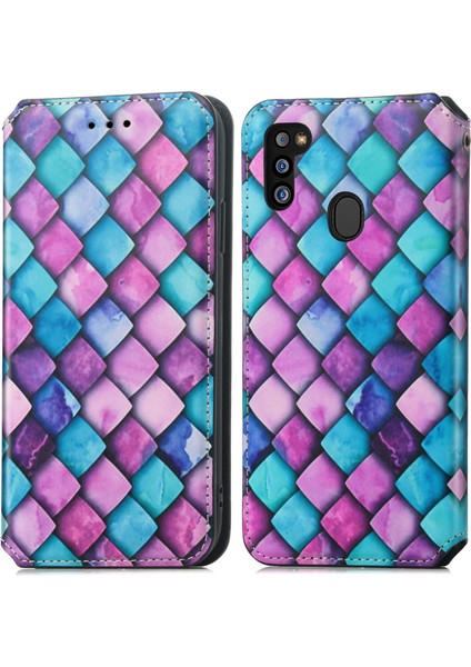 Samsung Galaxy M21 2021 Için Renkli Manyetik Yatay Çevirme Deri Telefon Kılıfı Ile Tutucu ve Kart Yuvası ve Cüzdan (Yurt Dışından)