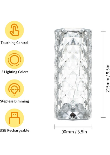 Top Geek Akrilik Elmas Masa Lambası Dokunmatik Kontrol Parlaklık(Yurt Dışından)