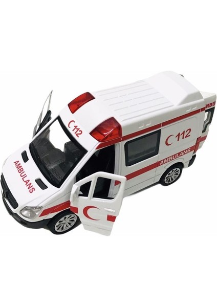 Sesli Işıklı Çek Bırak Metal Ambulans - 588B-AMBULANS