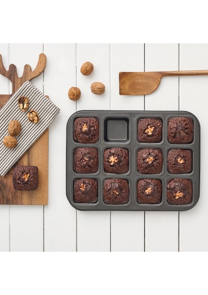 Square Karbon Çelik Brownie 12'li Kek Kalıbı