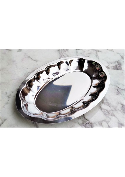 Dilimli Kayık Servis Sunum Salata Tabağı Çelik Paslanmaz 28X18 cm