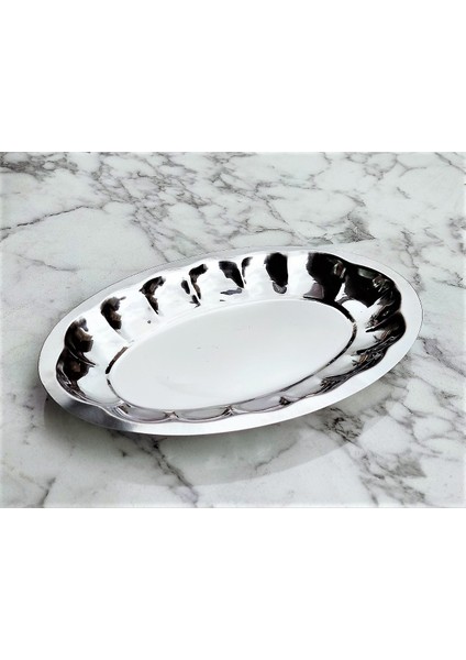 Dilimli Kayık Servis Sunum Salata Tabağı Çelik Paslanmaz 28X18 cm