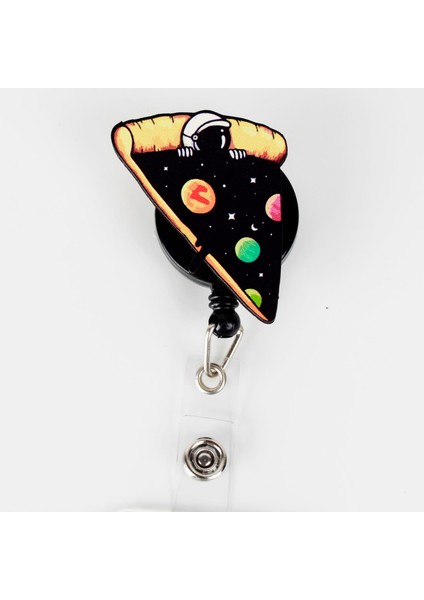 Astronot Pizza Tasarım Ahşap Yoyo Yaka Kartı Aksesuarı Şeffaf Kart Koruyucu fiyatları