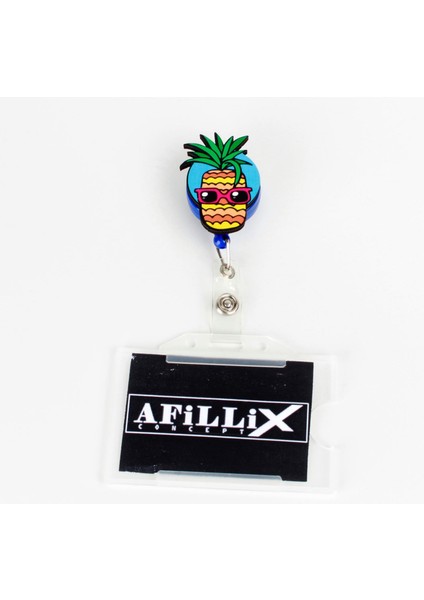 Ananas Tasarım Ahşap Yoyo Yaka Kartı Aksesuarı Şeffaf Kart Koruyucu