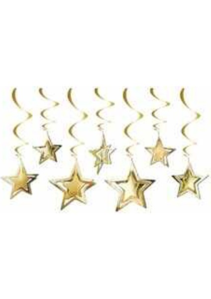 Altın Yıldızlar Tavan Süsü 10 Adet / 3D