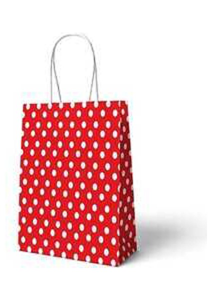Kırmızı Puanlı Büküm Saplı 6 Adet Hediye Çantası 22 x 24 cm