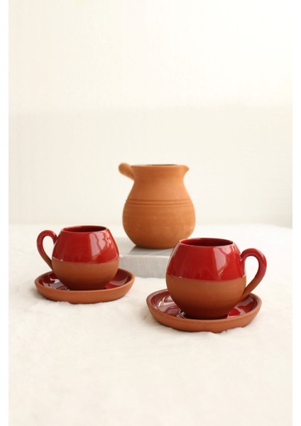 Berceste Iki Kişilik Fincan ve Cezve Takımı (Kırmızı)