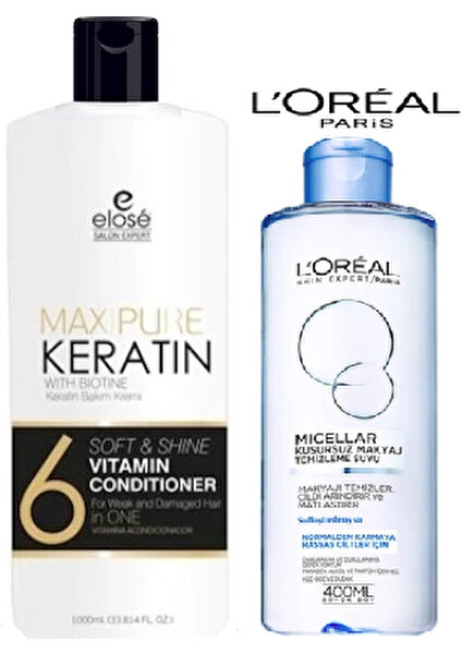 Maxıpure Keratın Saç Bakım Kremi 1000ML + Loreal Mıcellar Makyaj Temizleme Suyu 400ML