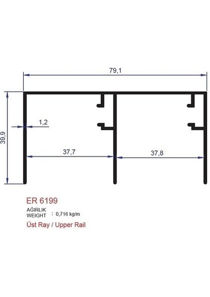 Alm Alüminyum Üst Ray Profili ER6199 Pres 3 M