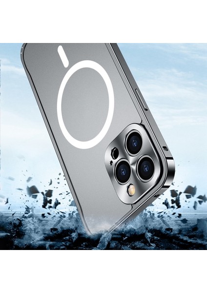 iPhone 12 Pro Max Için Manyetik Kablosuz Şarjlı Temperli Cam + Metal Mat Telefon Kılıfı - Gümüş (Yurt Dışından) indirimleri