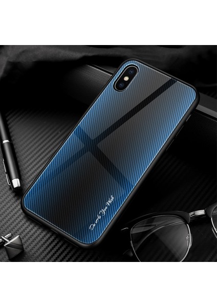 iPhone Xs Için Gradyan Desenli Temperli Cam + Yumuşak Tpu Telefon Kılıfı - Mavi/siyah (Yurt Dışından)