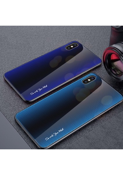 iPhone Xs Için Gradyan Desenli Temperli Cam + Yumuşak Tpu Telefon Kılıfı - Mavi/siyah (Yurt Dışından) modelleri