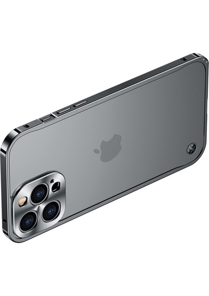 iPhone 12 Pro Max Için Temperli Cam + Metal Mat Telefon Kılıfı - Siyah (Yurt Dışından)