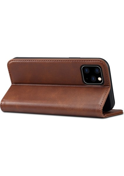 iPhone 11 Pro Için Tam Korumalı Manyetik Cüzdan Tasarımlı Standlı Deri Kılıf - Kahverengi (Yurt Dışından)
