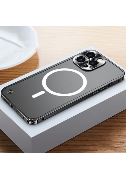 iPhone 12 Pro Max Için Manyetik Kablosuz Şarjlı Temperli Cam + Metal Mat Telefon Kılıfı - Siyah (Yurt Dışından) fiyatları