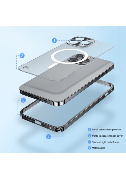 iPhone 12 Pro Max Için Manyetik Kablosuz Şarjlı Temperli Cam + Metal Mat Telefon Kılıfı - Siyah (Yurt Dışından) modelleri