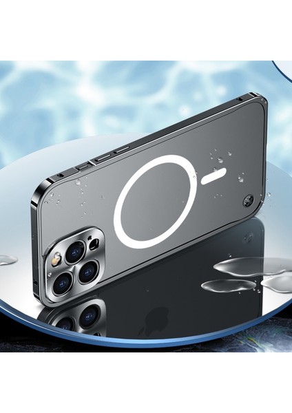 iPhone 12 Pro Max Için Manyetik Kablosuz Şarjlı Temperli Cam + Metal Mat Telefon Kılıfı - Siyah (Yurt Dışından) indirimleri