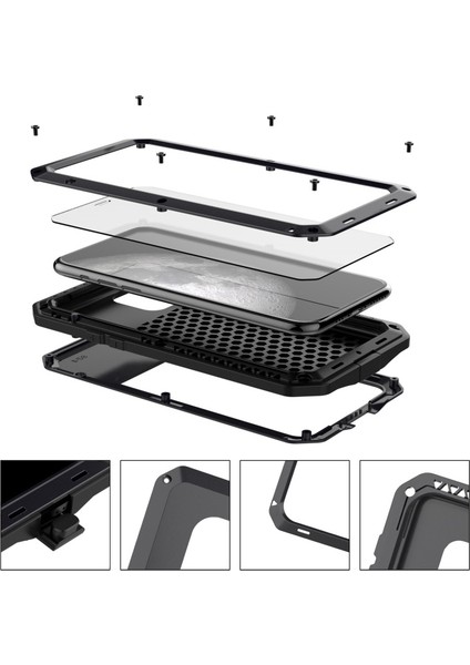 iPhone 11 Pro Için Metal + Silikon + Temperli Cam 360° Tam Korumalı Kılıf - Siyah (Yurt Dışından) fiyatları
