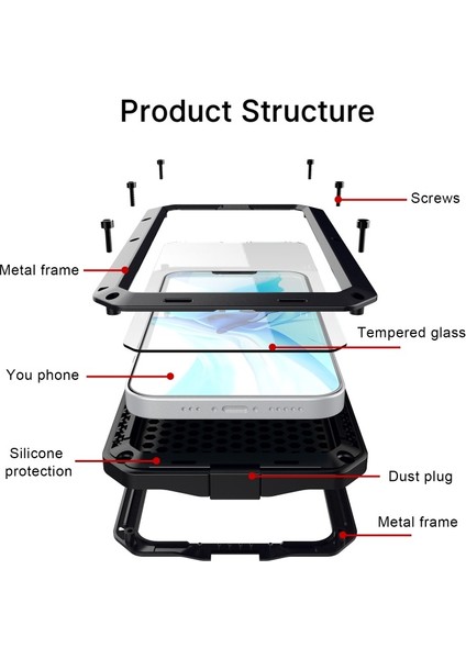 iPhone 13 Için Tank Serisi 360 Derece Tam Korumalı Dahili Temperli Cam Filmli Telefon Kılıfı - Siyah (Yurt Dışından)