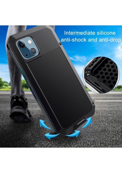 iPhone 13 Için Tank Serisi 360 Derece Tam Korumalı Dahili Temperli Cam Filmli Telefon Kılıfı - Siyah (Yurt Dışından)