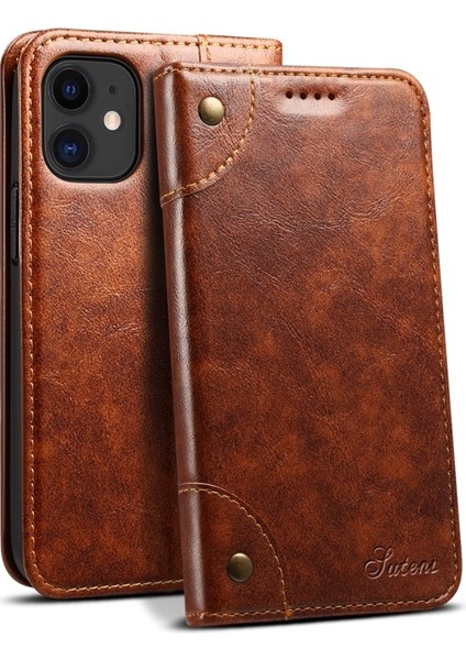 iPhone 12 Mini Için 055 Serisi Çizilmeye Düşmeye Dayanıklı Pu Deri+Tpu Cüzdan Tasarımlı Standlı Telefon Kılıfı - Haki (Yurt Dışından)