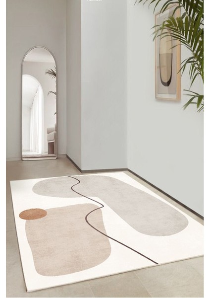 Dijital Baskılı Kaymaz Taban Yıkanabilir Modern Gri Geçişli Krem Salon Mutfak HALI-YOLLUK-D7069