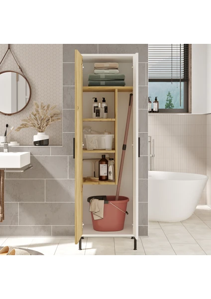 Robin Home Carmen Çok Amaçlı Dolap Vileda Banyo Dolabı Keçe-Beyaz