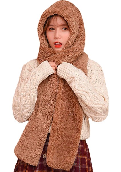 Scarf Kapşonlu Kadın Peluş Bere Atkı Kadın Welsoft Polar Boyunluk Şalı Rüzgar Geçirmez Şapka