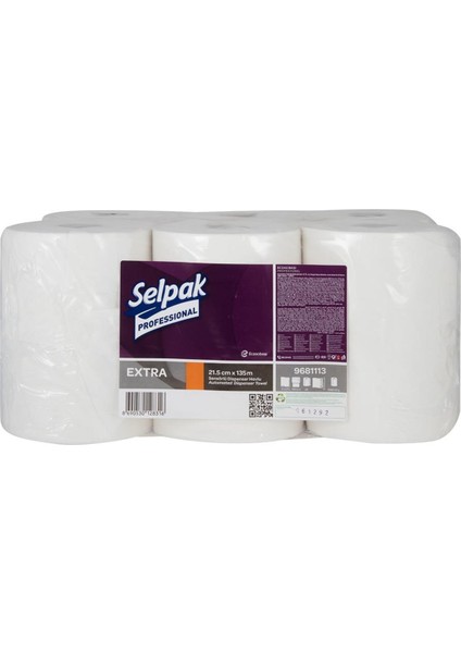 Extra Hareketli Kağıt Havlu Çift Katlı 21 cm 135 m - 6 Adet