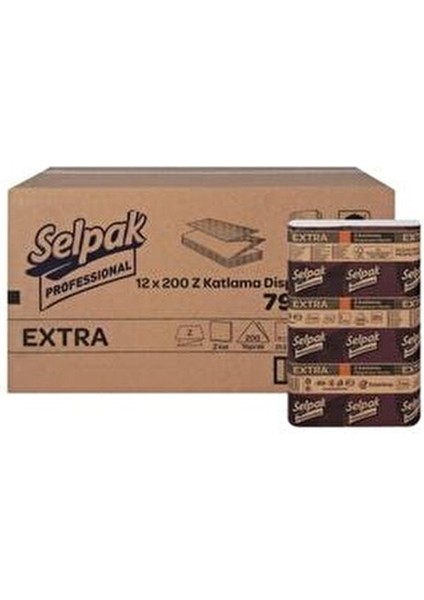 Extra Z Katlama Kağıt Havlu Çift Katlı 21.5 x 24 cm 200 Yaprak - 12 Paket