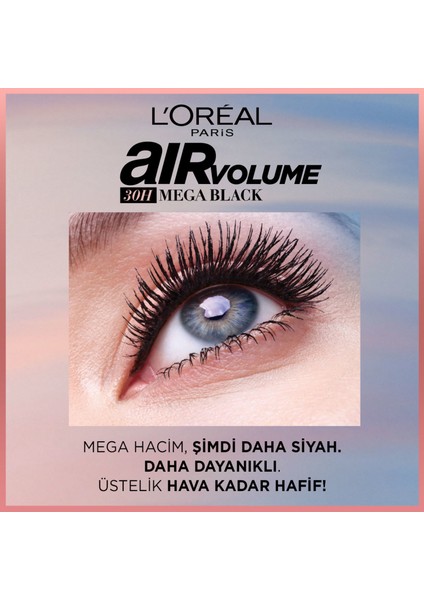 L'Oréal Paris Air Mega Black Maskara - 30 Saate Kadar Kalıcı - Ekstra Siyah