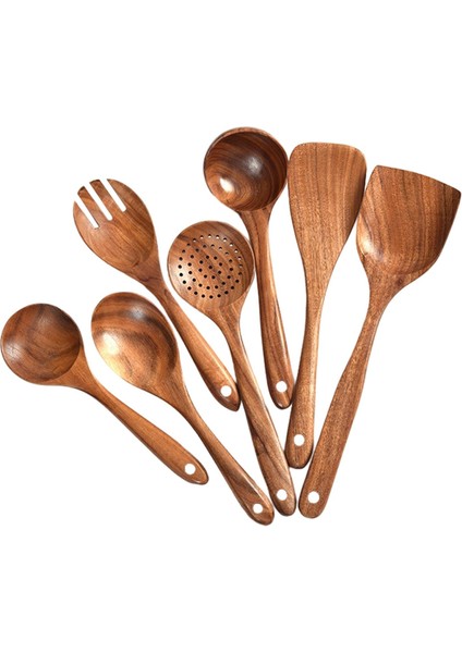 SunniMix Ahşap Mutfak Eşyaları Set Yapışmaz Tencere Teak Ahşap Çorba Mutfak Için 7 Adet (Yurt Dışından)